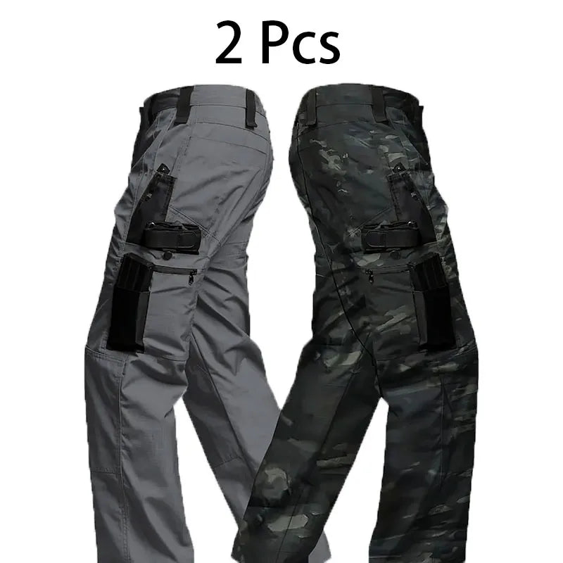 2Pcs Men Tactical Pants, Multiple Pockets