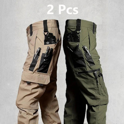 2Pcs  Men's Tactical Cargo Trousers, Waterproof, Multi-pocket, Wear-Resistant