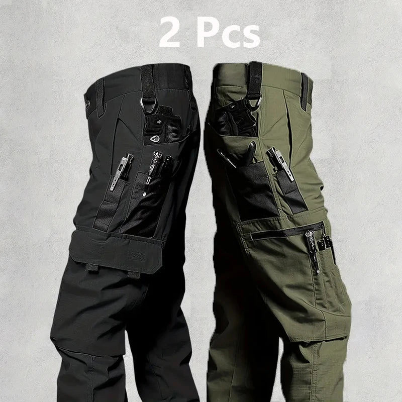 2Pcs  Men's Tactical Cargo Trousers, Waterproof, Multi-pocket, Wear-Resistant