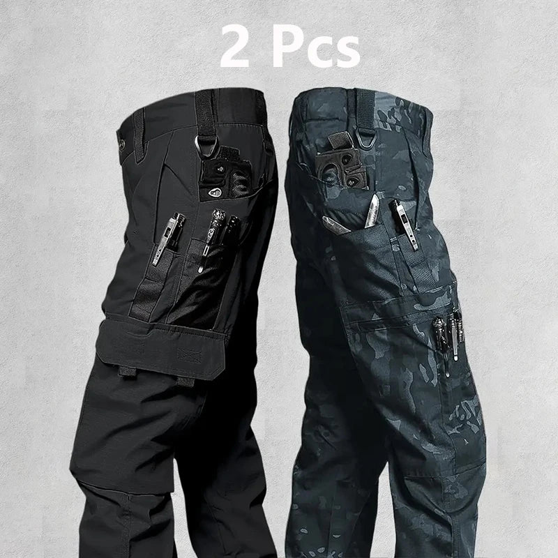 2Pcs  Men's Tactical Cargo Trousers, Waterproof, Multi-pocket, Wear-Resistant