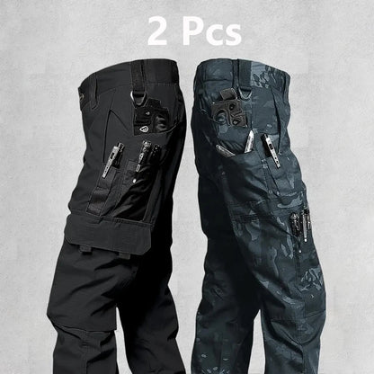2Pcs  Men's Tactical Cargo Trousers, Waterproof, Multi-pocket, Wear-Resistant