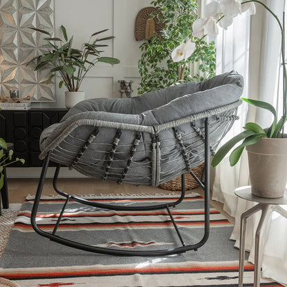 Wicker Egg Rocking Chair, Comfy Oversized, Grey