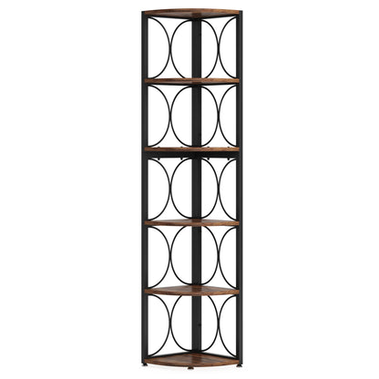 67 inch Tall 6 Tier Rustic Corner Shelving Unit