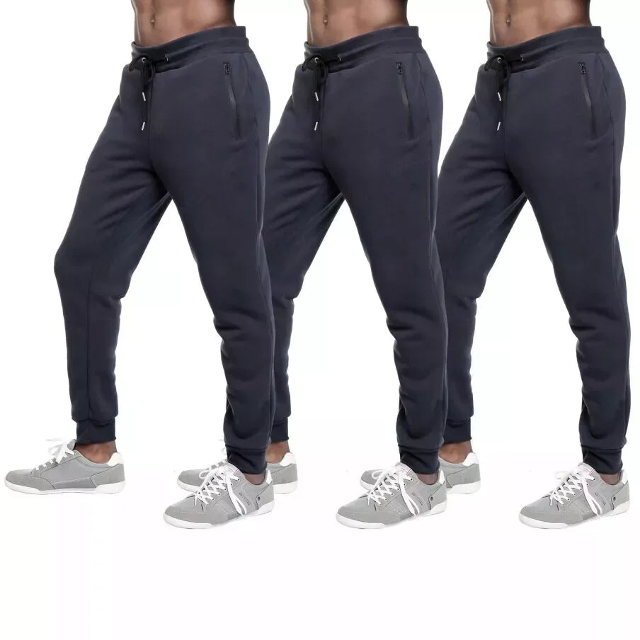 3 PACK: Men's Fleece Lined Slim Fit Jogger Sweatpants, Zipper Pockets, S-3XL