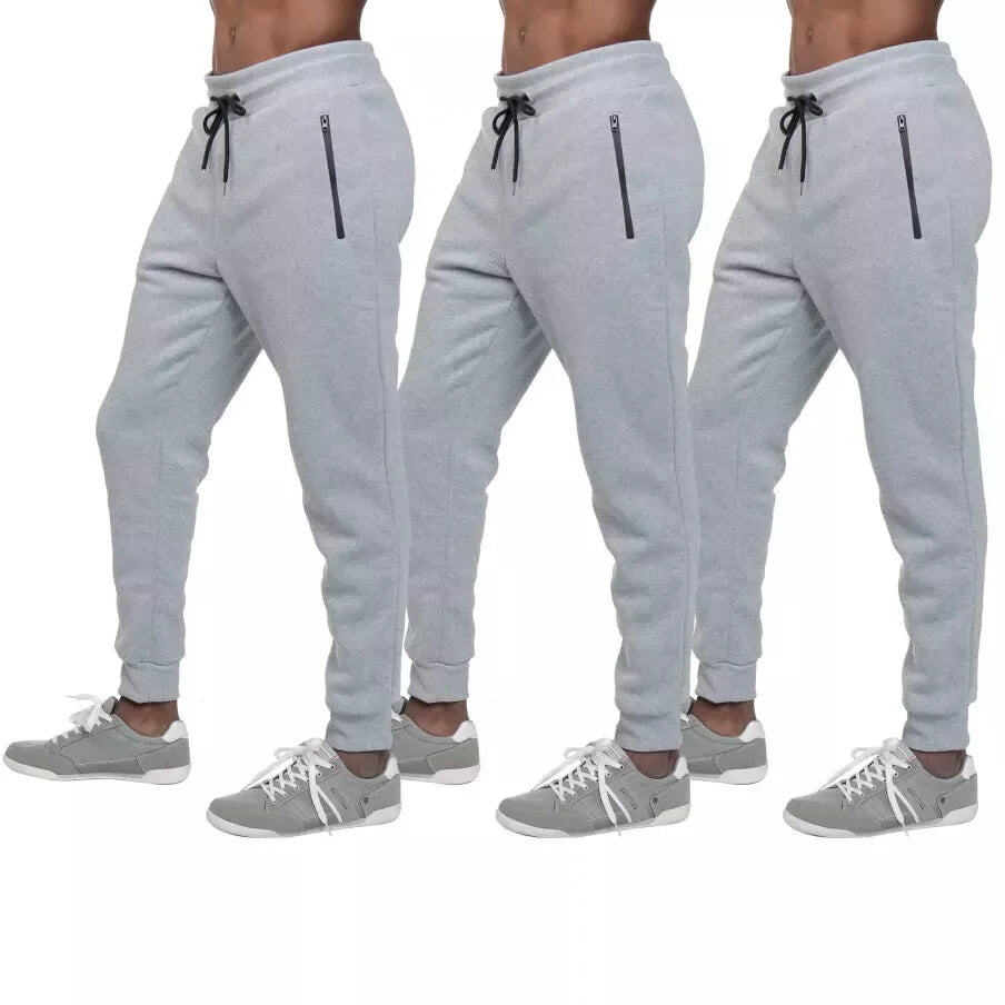 3 PACK: Men's Fleece Lined Slim Fit Jogger Sweatpants, Zipper Pockets, S-3XL