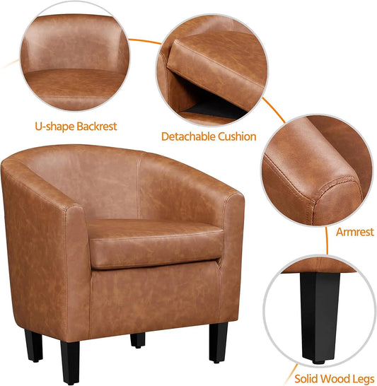 Set of 2, Faux Leather Barrel Chairs