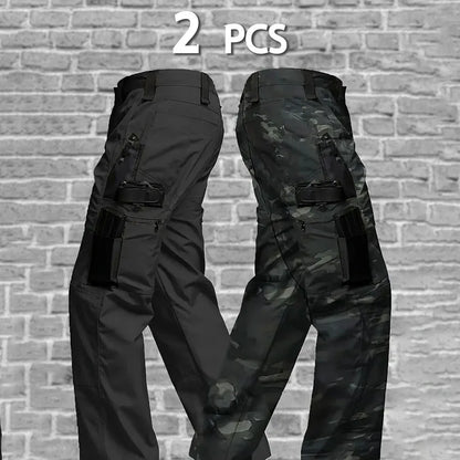 2Pcs Men Tactical Pants, Multiple Pockets
