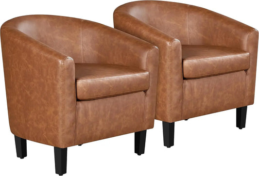 Set of 2, Faux Leather Barrel Chairs
