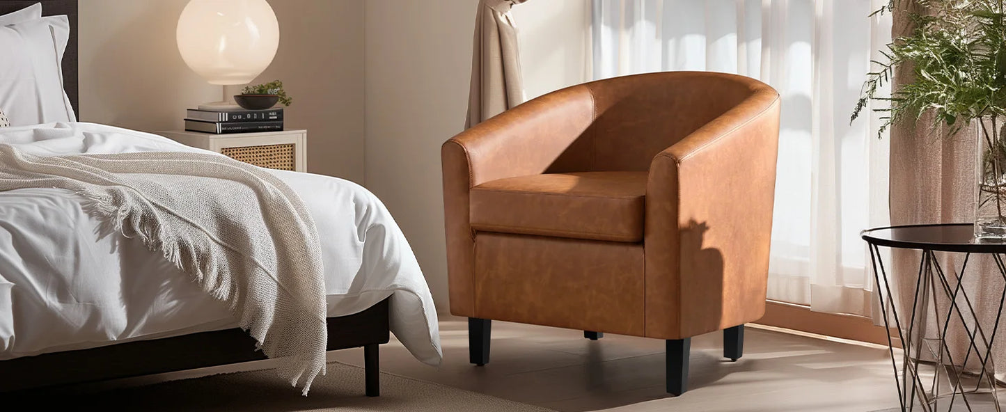 Set of 2 Faux Leather Barrel Chairs