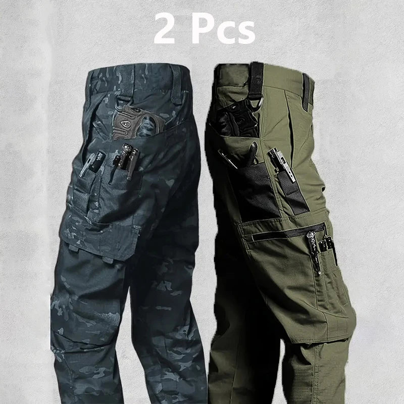 2Pcs  Men's Tactical Cargo Trousers, Waterproof, Multi-pocket, Wear-Resistant