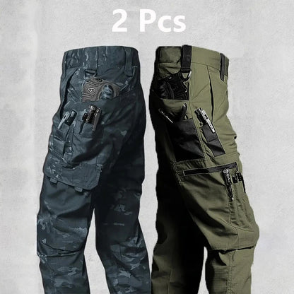 2Pcs  Men's Tactical Cargo Trousers, Waterproof, Multi-pocket, Wear-Resistant