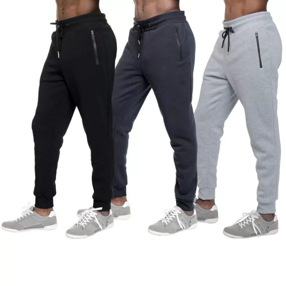 3 PACK: Men's Fleece Lined Slim Fit Jogger Sweatpants, Zipper Pockets, S-3XL