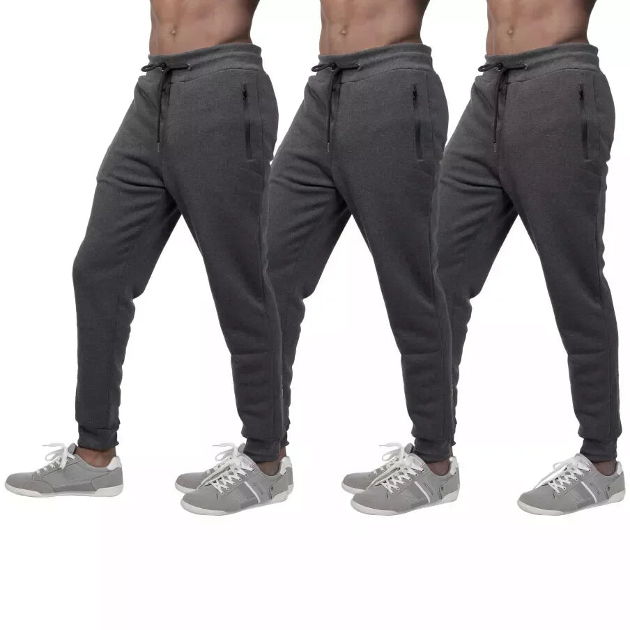 3 PACK: Men's Fleece Lined Slim Fit Jogger Sweatpants, Zipper Pockets, S-3XL