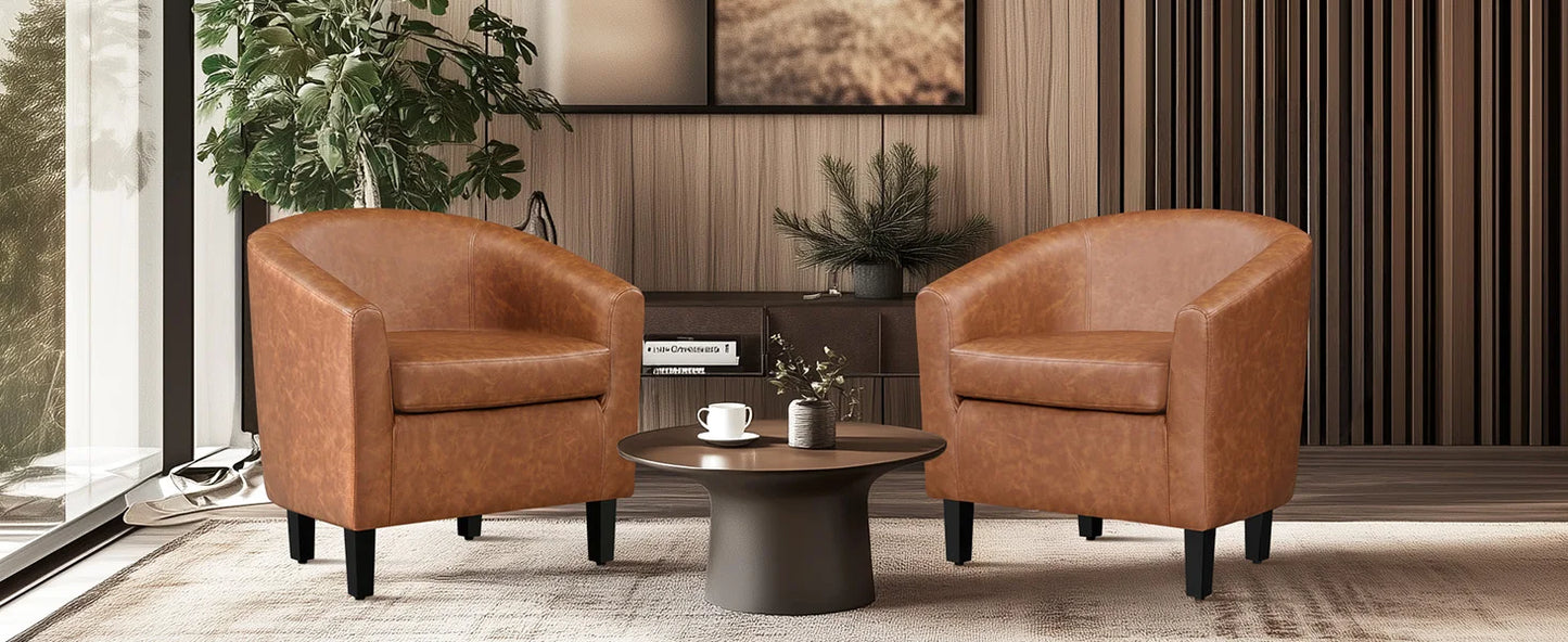 Set of 2 Faux Leather Barrel Chairs
