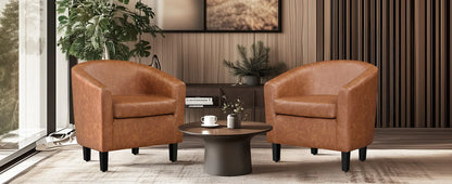 Set of 2 Faux Leather Barrel Chairs