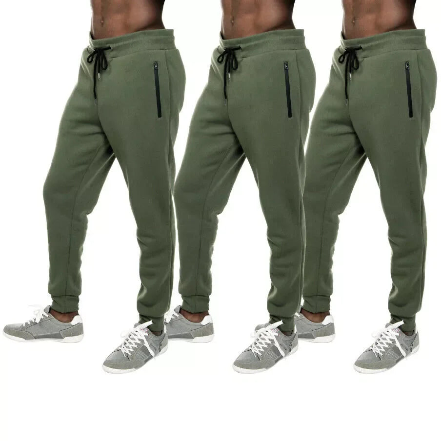 3 PACK: Men's Fleece Lined Slim Fit Jogger Sweatpants, Zipper Pockets, S-3XL