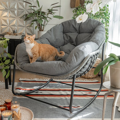 Wicker Egg Rocking Chair, Comfy Oversized, Grey