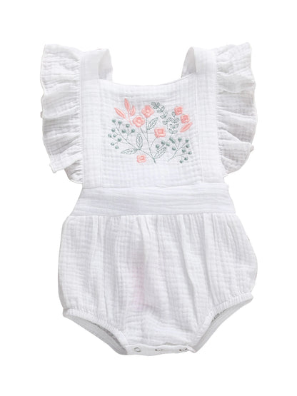 6-24MO Baby Girls Flowers Print Ruffles Short Sleeve Cotton Backless