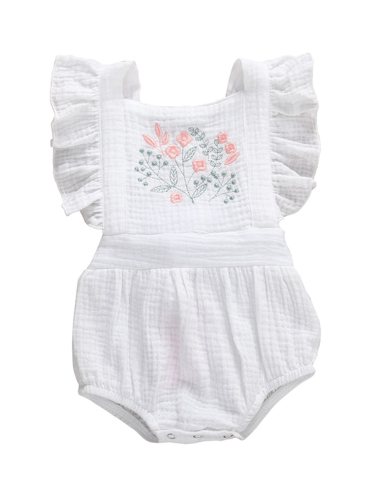 6-24MO Baby Girls Flowers Print Ruffles Short Sleeve Cotton Backless