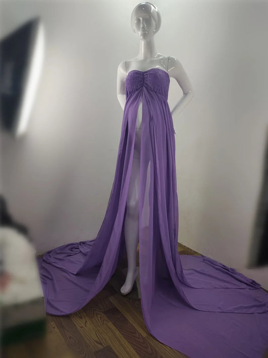 Chiffon Lace Maternity Dresses For Photo Shoot, Sexy Split Front