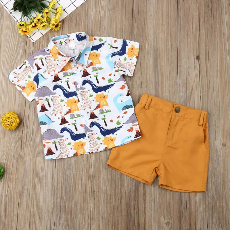 2PC 2T-6T Boys Summer Tops, T-shirt Dinosaur, Shorts