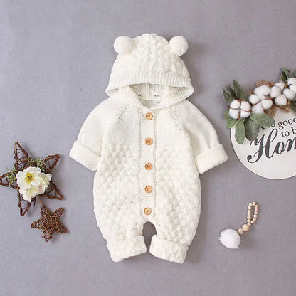Baby Boys/Girls Ear Knit Romper Hooded Wool Sweater Jumpsuit