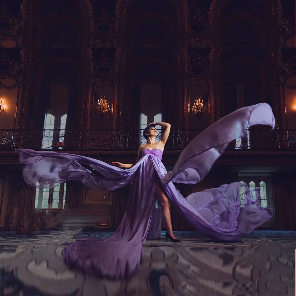 Chiffon Lace Maternity Dresses For Photo Shoot, Sexy Split Front