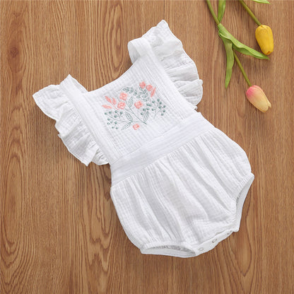 6-24MO Baby Girls Flowers Print Ruffles Short Sleeve Cotton Backless