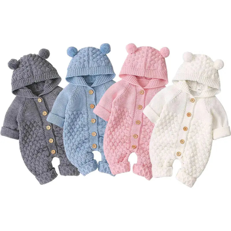 Baby Boys/Girls Ear Knit Romper Hooded Wool Sweater Jumpsuit