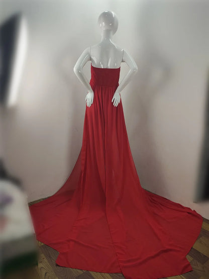 Chiffon Lace Maternity Dresses For Photo Shoot, Sexy Split Front