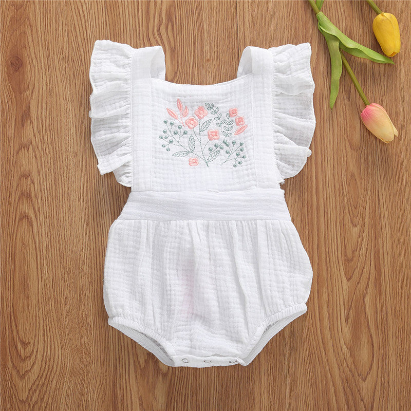 6-24MO Baby Girls Flowers Print Ruffles Short Sleeve Cotton Backless