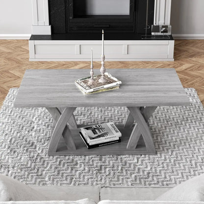 Farmhouse Coffee Table with Shelf ,47” Grey