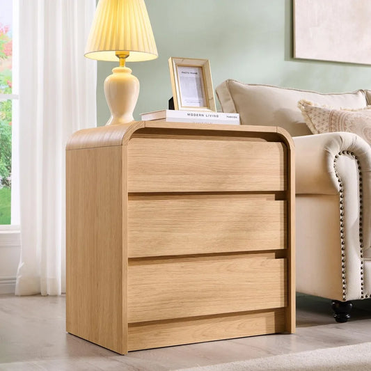 23.6'' Wide Wood Bedside Table w/3 Storage Drawers, with Charging Station