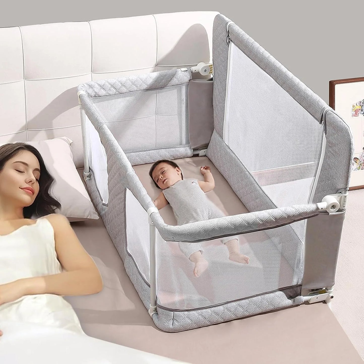 3-in-1 Folding Baby Crib – Portable Co-Sleeping Sleeper with Breathable Mesh Window, Washable Liner, 3-Second Compact Fold