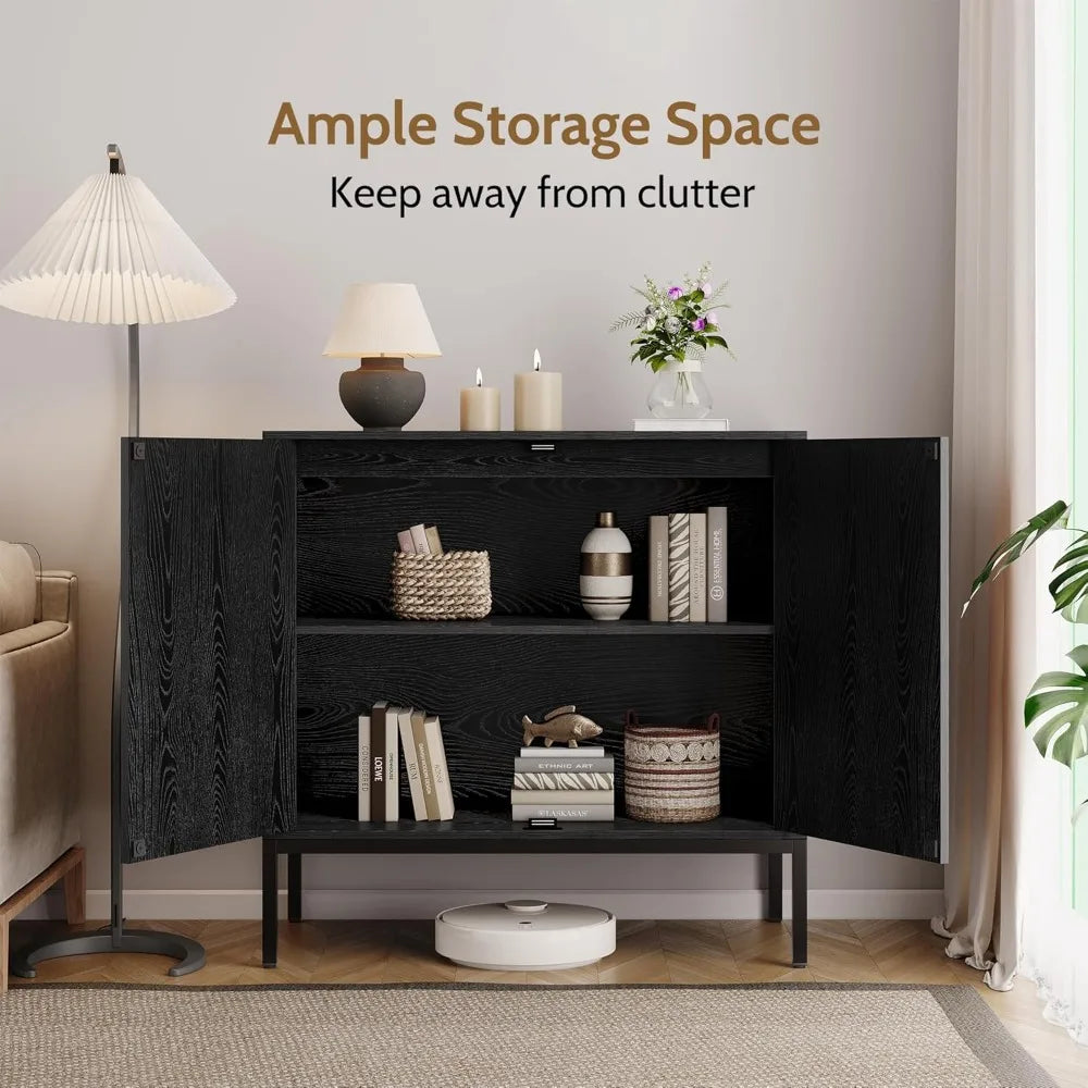 Set of 3 Sideboard Cabinet with Natural Rattan Hand-Woven Doors