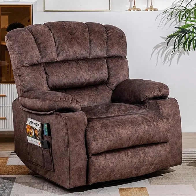 Ergonomic Recliner with Foam Filling, 2 Cup Holders & Side Pocket