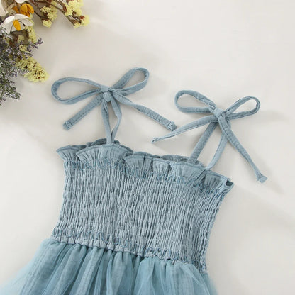 0-18M 2Pcs Summer Newborn Infant Girls, Ruffles Lace-Up Pleated Mesh Loose Romper+Hairband