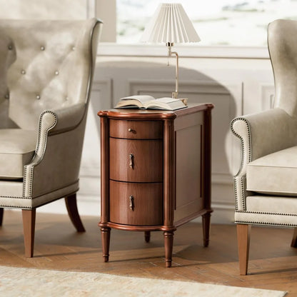 Set of 2 Nightstands w/Charging Station & 3 Drawers,Rustic Wood Finish, and Turned Legs
