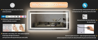 40x24 Inch LED AntiFog Mirror  with Front Light and Backlit in 3 Dimmable Colors