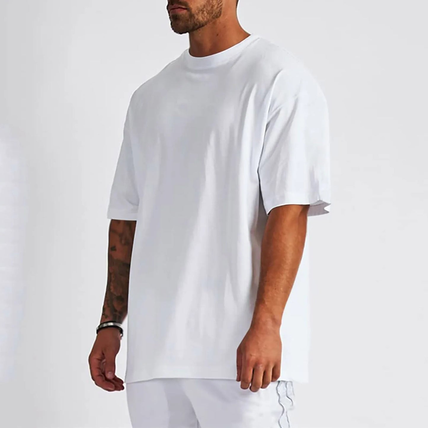 Men's Pure Cotton Shirt, Oversized Shirt, Solid Color, Round Shoulder