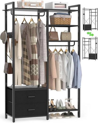 78.7'' Clothes Rack with 2 Drawers, Shelves