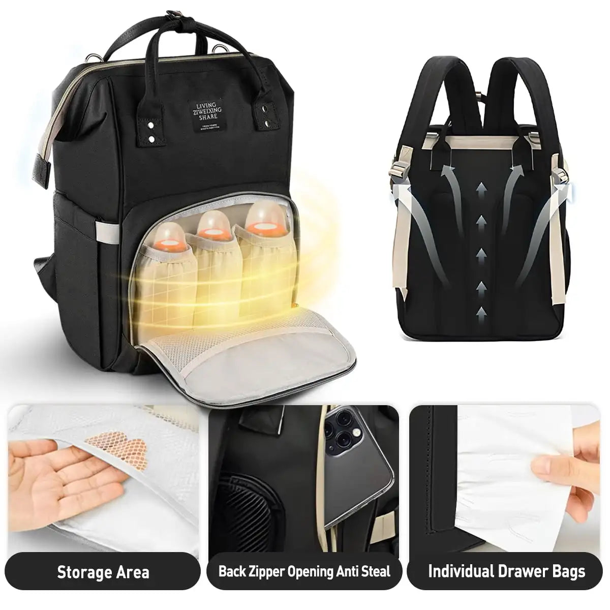 Diaper Bag Mommy Backpack. Large Capacity, Baby Multi-function, Waterproof