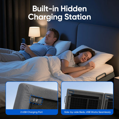 Split King Size Adjustable Bed Base Frame with Massage Silent Double Motor with Wireless Remote Control