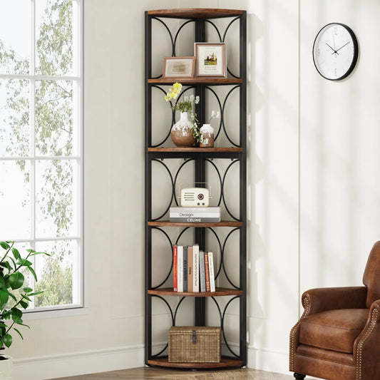 67 inch Tall 6 Tier Rustic Corner Shelving Unit