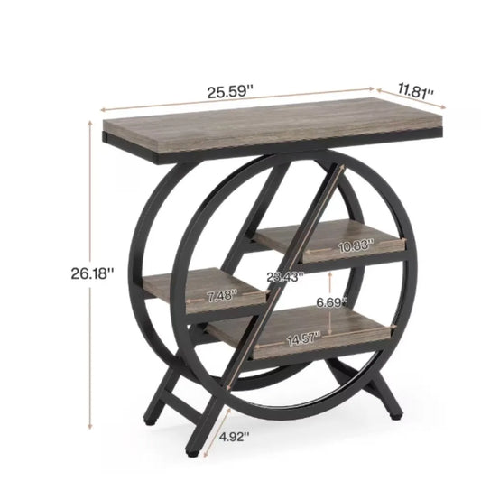 3-Tier Narrow Side Table for Living Room, Nightstand Bedroom (brown or gray)