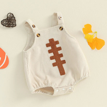 0-12M Unisex Baby Overalls, Sleeveless, Football Embroidery, Rompers