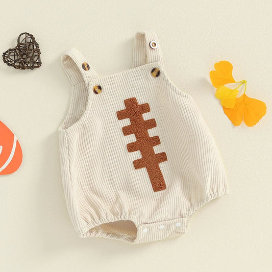 0-12M Unisex Baby Overalls, Sleeveless, Football Embroidery, Rompers