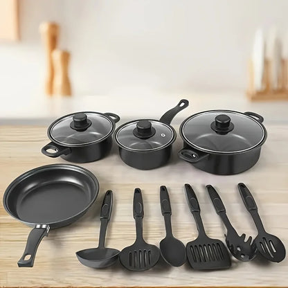 13-Piece Nonstick Cookware Set Black - Induction Compatible