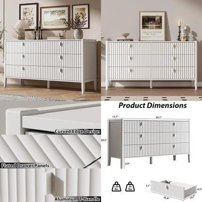 Wood Double, 6-Drawer Dresser with Wooden Legs, TV Stand Storage Unit