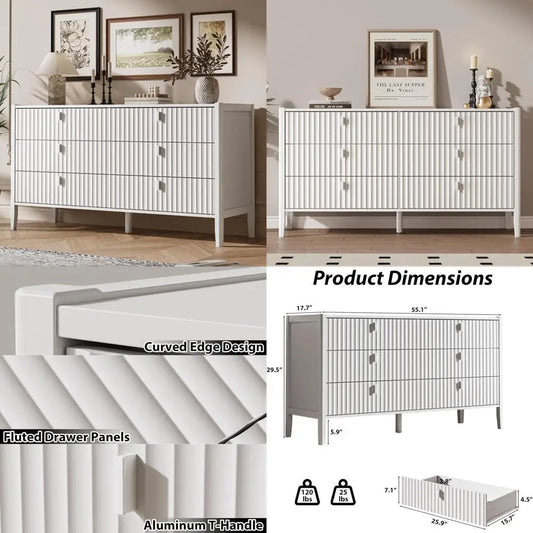 Wood Double, 6-Drawer Dresser with Wooden Legs, TV Stand Storage Unit